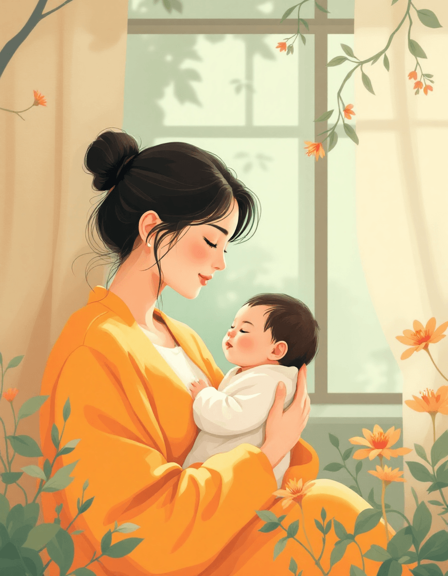 Mother holding her baby in warm light